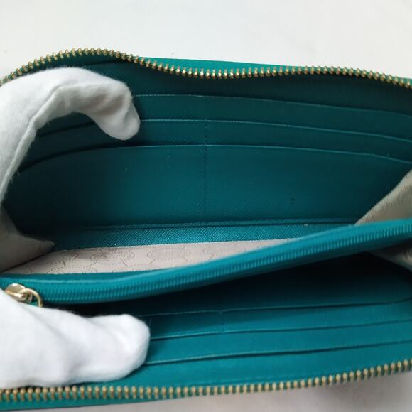 Michael Kors Green Leather Snakeskin Embossed Zip Around Credit Card Wallet - Picture 11 of 16